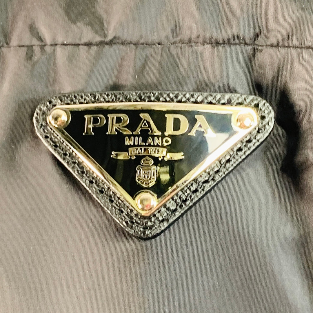 PRADA Size 38 Black Reversible Lambskin Leather Nylon Bomber Jacket
