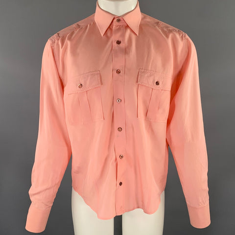 GUCCI Size M Pink Peach Silk Button Down Long Sleeve Shirt