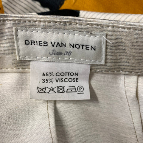 DRIES VAN NOTEN Size 6 Cream Navy & Gold Geometric Slim Fit Casual Pants