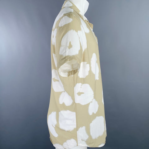 WAX Size M Yellow White Abstract Viscose Button Up Short Sleeve Shirt