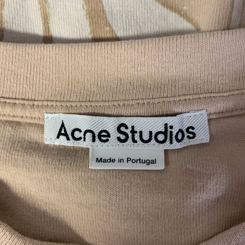 ACNE STUDIOS Size XXS Tan White Graphic Cotton Crew-Neck T-shirt