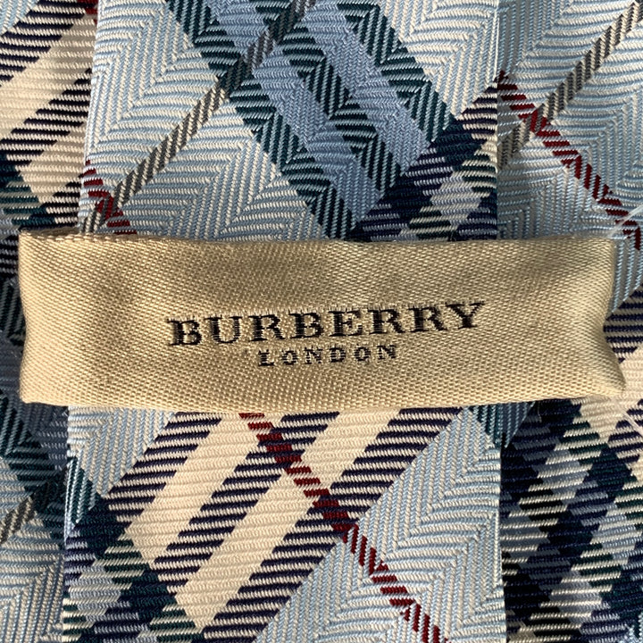 BURBERRY LONDON Blue White Red Herringbone Plaid Silk Tie