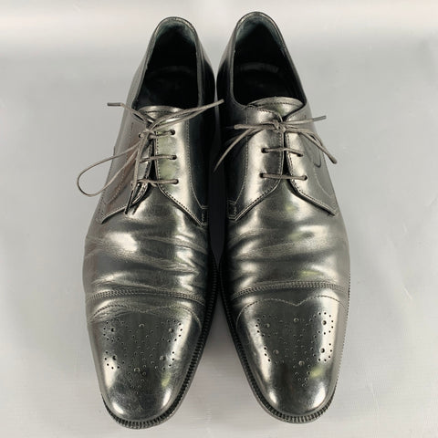 SALVATORE FERRAGAMO Size 11 Black Perforated Leather Cap Toe Lace-Up Shoes