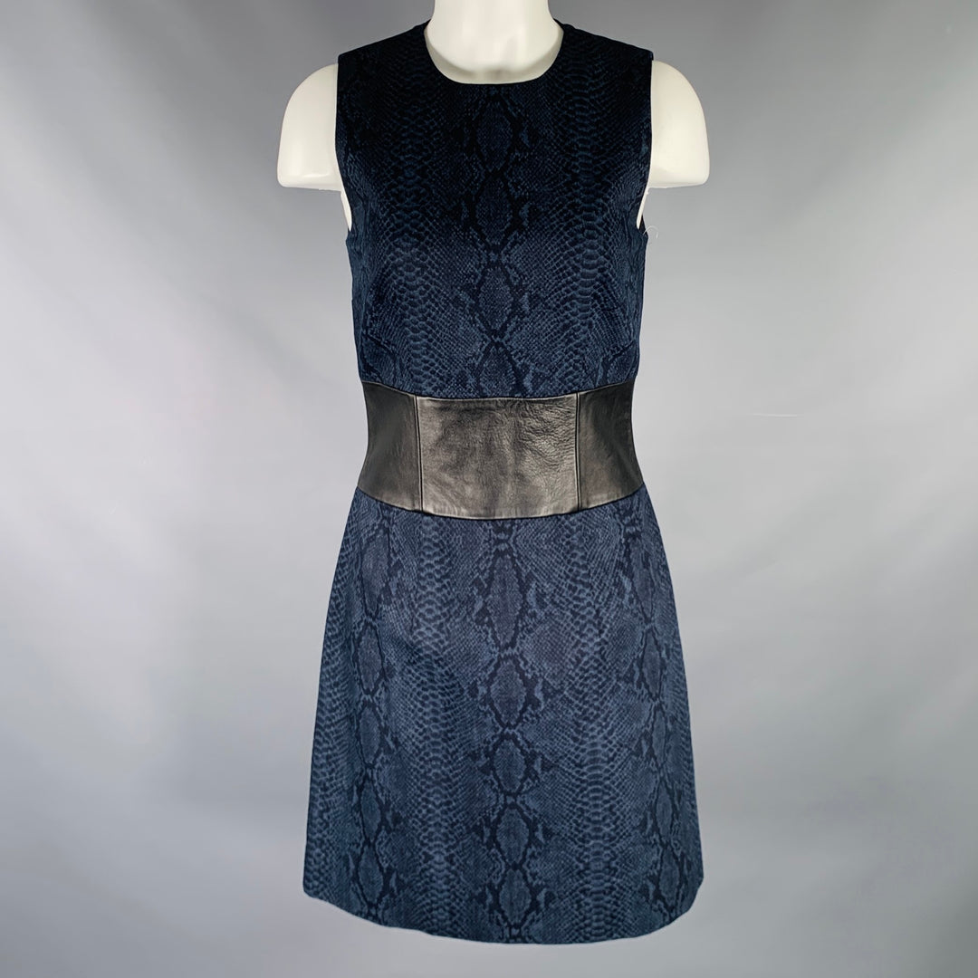 CHRISTOPHER CALVIN Size 6 Navy Black Cotton Snakeskin Print Leather Dress Sui Generis Designer Consignment CHRISTOPHER CALVIN Size 6 Navy Black Cotton Snakeskin Print Leather Dress Sui Generis Designer Consignment