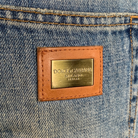 DOLCE & GABBANA Size 4 Blue Cotton Distressed Boyfriend Jeans