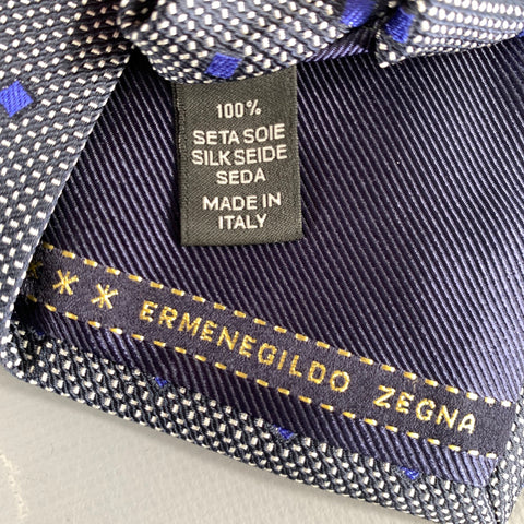 ERMENEGILDO ZEGNA Size Grey Navy Geometric Silk Tie