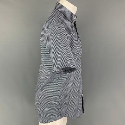 BOSS by HUGO BOSS Size M Navy White Stripe Cotton Short Sleeve Shirt