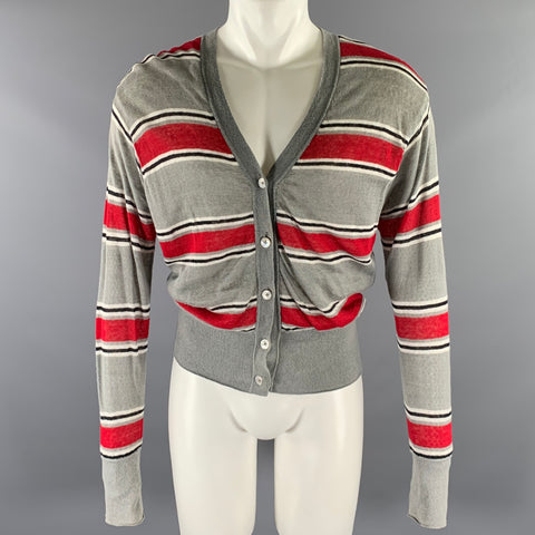 BLACK FLEECE Size S Red Grey Black Stripe Cotton Reversible Cardigan