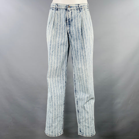 LEVI STRAUSS Taille 36 Jean droit plissé en denim à rayures bleues et blanches