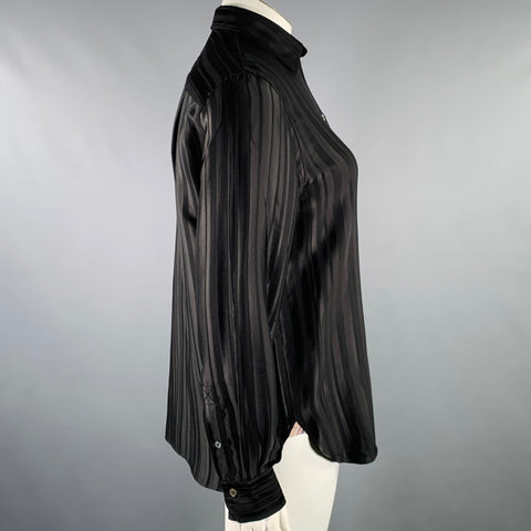 PAUL SMITH Size L Black Viscose Blend Stripe One Pocket Shirt