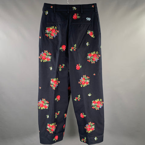 TOMMY HILFIGER Size 32 Navy Embroidery Cotton Wide Leg Dress Pants