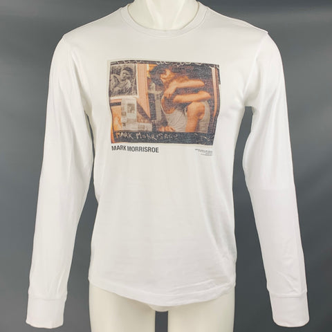 HELMUT LANG Talla S Camiseta blanca con cuello redondo y estampado de Mark Morrisroe