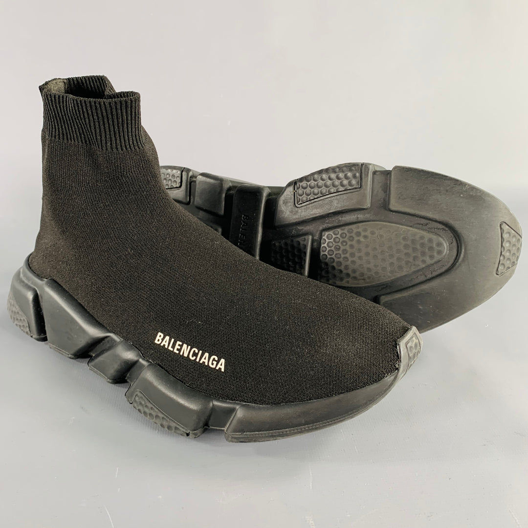 BALENCIAGA Size 10 Speed Stretch Knit Black White Logo Nylon Sock Boots