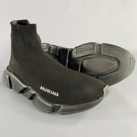 BALENCIAGA Size 10 Speed Stretch Knit Black White Logo Nylon Sock Boots