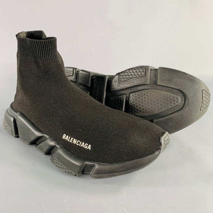 BALENCIAGA Size 10 Speed Stretch Knit Black White Logo Nylon Sock Boots