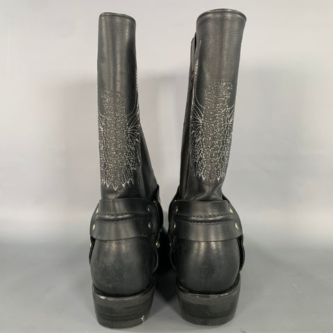 GRINDERS Size 9.5 Black Grey Birds Leather Biker Boots