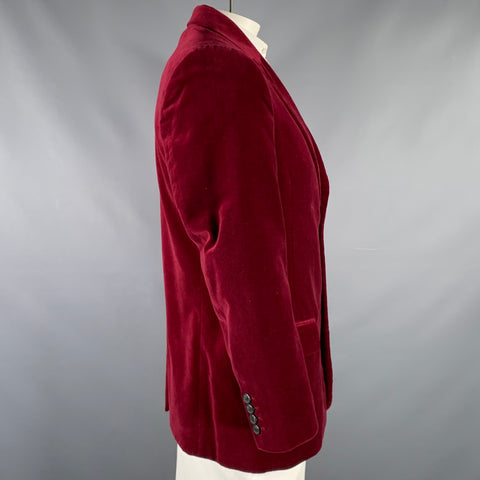 EZRA FITCH Chest Size L Burgundy Velvet Cotton Peak Lapel Sport Coat