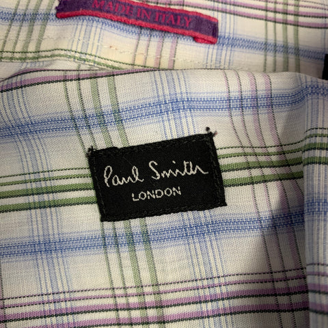 PAUL SMITH Size S White Blue Green Plaid Cotton Button Up Long Sleeve Shirt