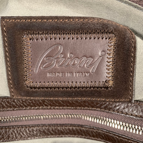 BRIONI Brown Pebble Grain Leather Duffle Bags