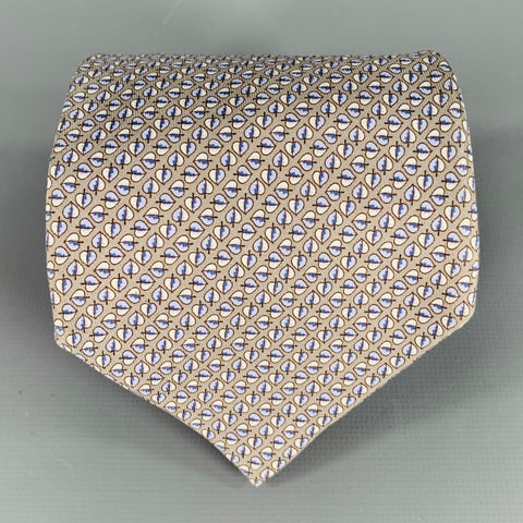 SALVATORE FERRAGAMO Grey Blue Leaves Silk Tie