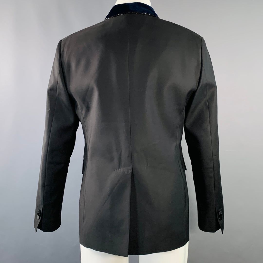 DSQUARED2 Size 40 Black Navy Beaded Wool Blend Shawl Collar Sport Coat