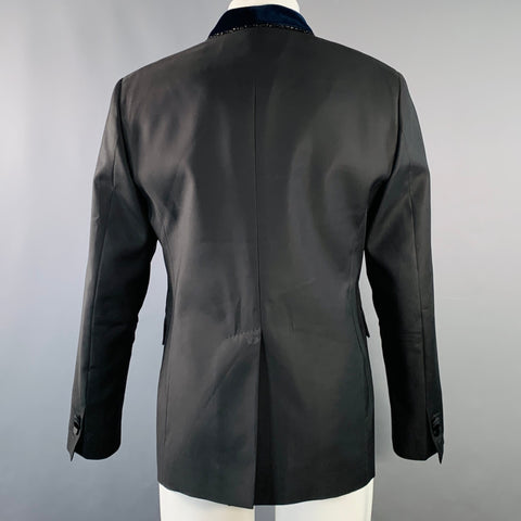 DSQUARED2 Size 40 Black Navy Beaded Wool Blend Shawl Collar Sport Coat
