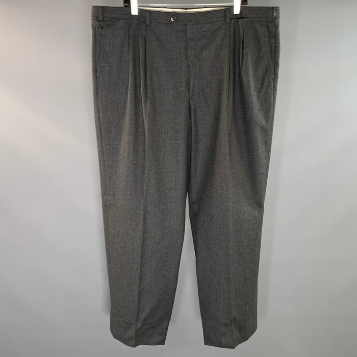 BRIONI Size 42 Grey Gunmetal Textured Wool Pleated Dress Pants