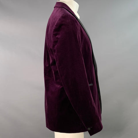 THEORY Size 40 Purple Black Velvet Satin Single Button Tuxedo Sport Coat