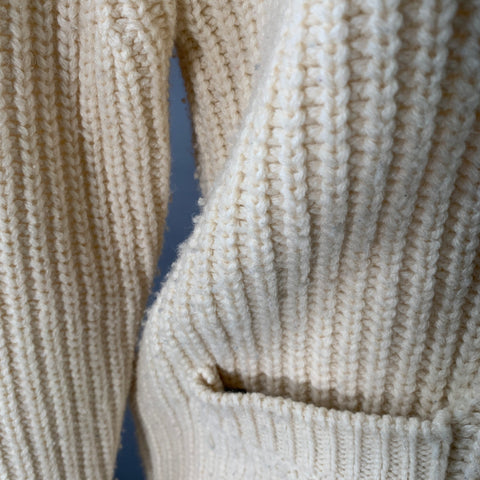 Cardigan en maille épaisse BEAMS Taille M Crème Logo appliqué orange Mélange de laine