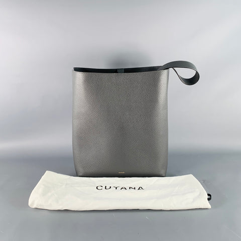 CUYANA Grey Pebble Grain Leather Tote Bag