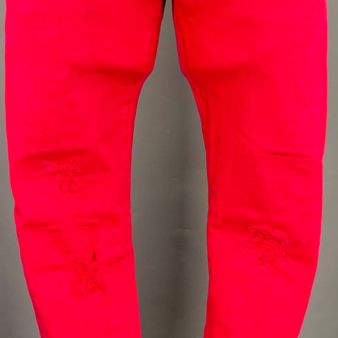 DSQUARED2 Size 34 Pink Fuchsia Distressed Cotton Blend Button Fly Jeans