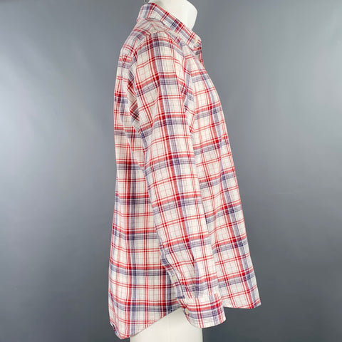 TWENTY FOUR STANDARD Size M White Red Black Plaid Cotton Long Sleeve Shirt