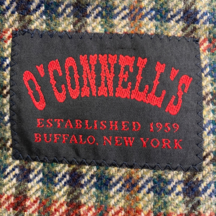 O'CONNELL'S Size 42 Long Tan Red Blue Plaid Wool Notch Lapel Sport Coat