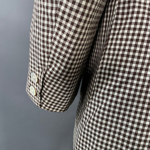 BLACK FLEECE Size 42 White Brown Checkered Cotton Silk Sport Coat