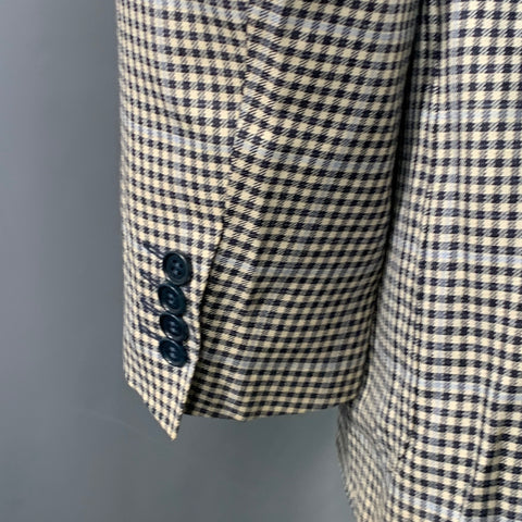 CANALI Size 44 White Black Checkered Wool Silk Linen Sport Coat