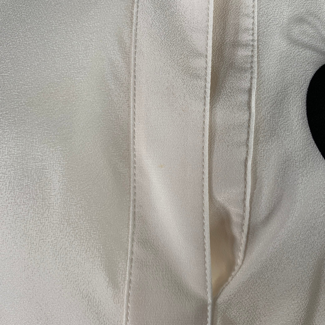 DEREK LAM Size 6 White Black Silk Polka Dot Collarless Blouse