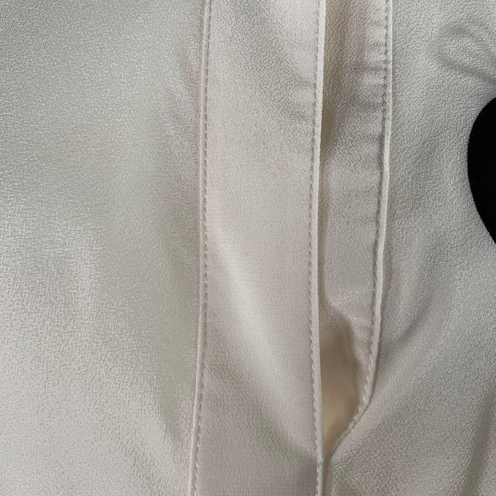 DEREK LAM Size 6 White Black Silk Polka Dot Collarless Blouse