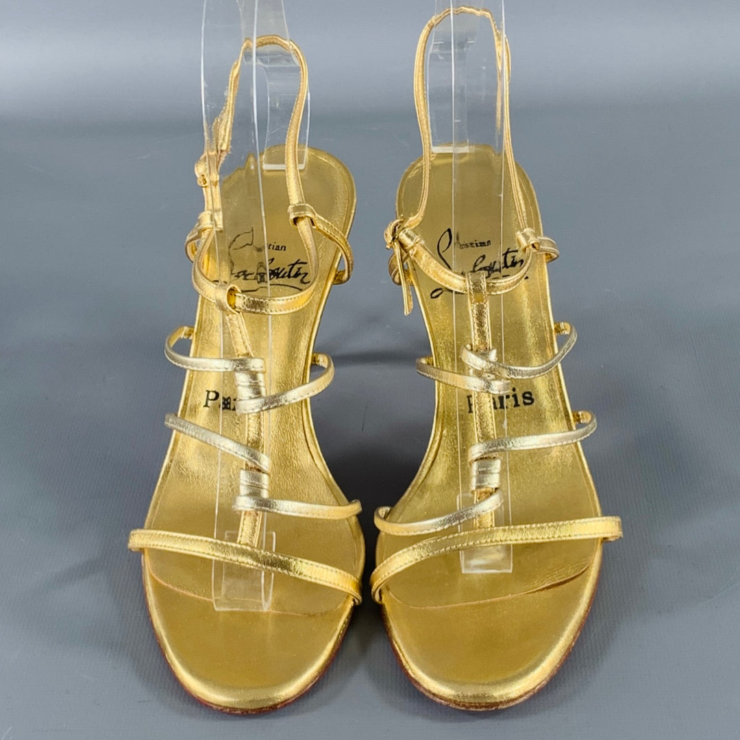 CHRISTIAN LOUBOUTIN Size 6 Gold Leather Strappy Sandals