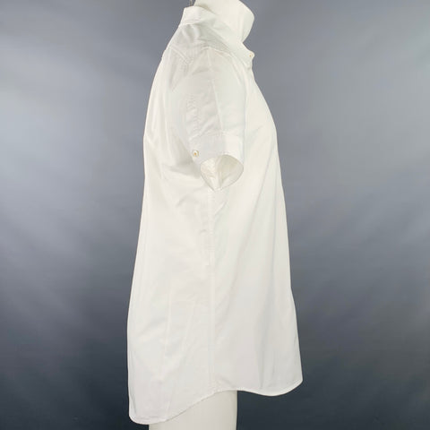 Chemise homme DSQUARED2, taille M, broderie blanc marine, manches courtes, en coton