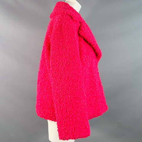 ALICE + OLIVIA Size M Fuchsia Pink Polyester Faux Fur Hook Eye Notch Lapel Jacket