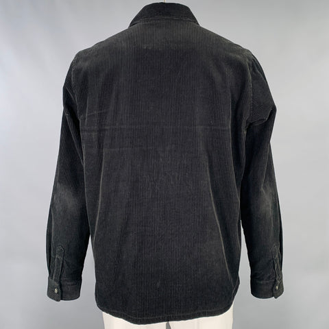 A.P.C. Size XXL Black Corduroy Cotton Two Pockets Long Sleeve Shirt