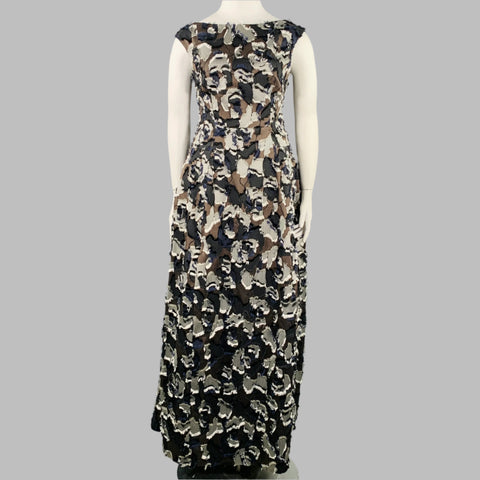 TALBOT RUNHOF Size 12 Brown White Polyester Patchwork Long Evening Gown