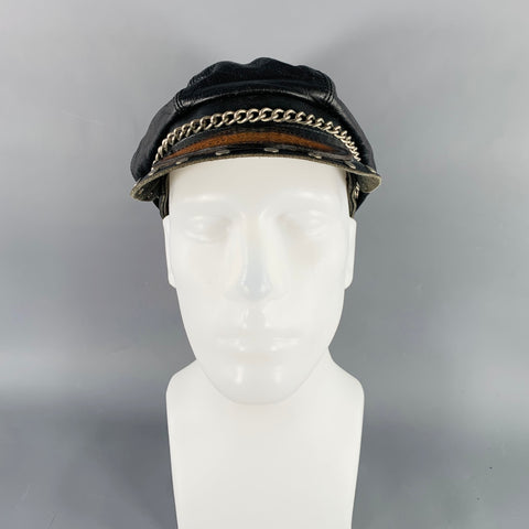 HARLEY DAVIDSON Black Brown Logo Leather Chain Studs Cap Hat