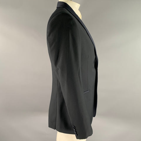 CALVIN KLEIN Size 44 Navy Wool Shawl Collar Sport Coat