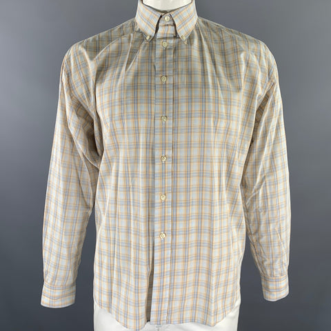 BURBERRY Size L Orange Blue Tartan Button Down Long Sleeve Shirt