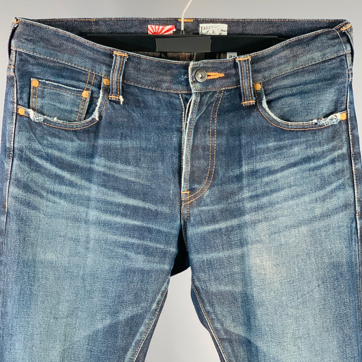 PRPS NOIR Size 33 Indigo Washed Selvedge Denim Straight Distressed Jeans