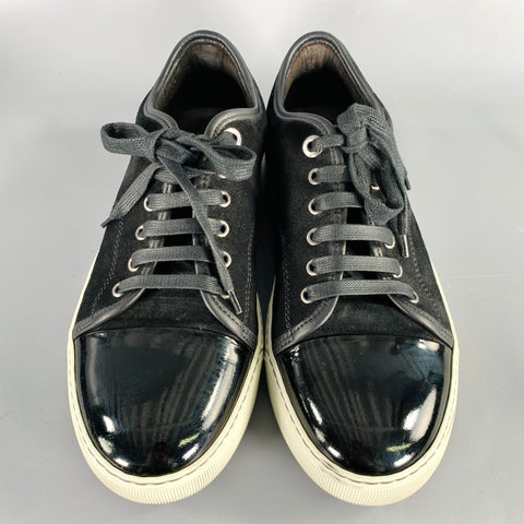 LANVIN Size 5 Black White Suede Patent Leather Sneakers
