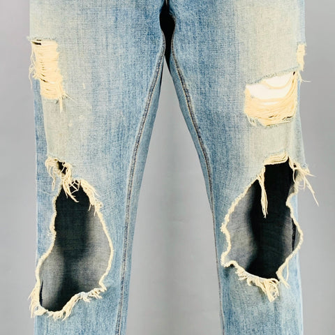 DOLCE & GABBANA Size 4 Blue Cotton Distressed Boyfriend Jeans