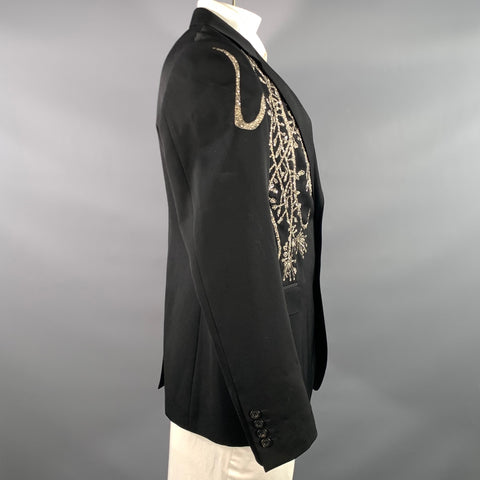 ALEXANDER MCQUEEN Chest Size 42 Black Silver Embroidery Wool Sport Coat