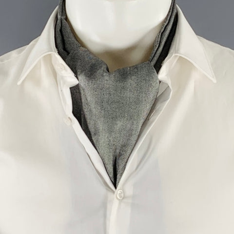 BRIONI Grey Black Herringbone Cashmere Silk Ascot
